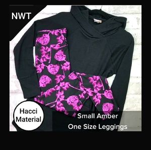 Lularoe Solid Black Amber Hooddie And OS Halloween Leggings One Size Sma…